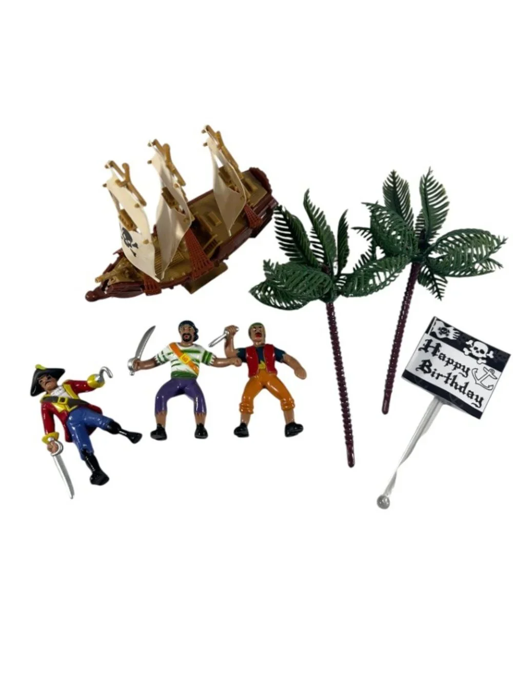 Pirate Birthday Cake Topper Set Ship Figures Palm Trees Party Decorations